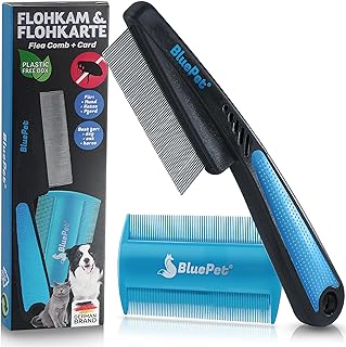 BluePet Flohkamm + Flohkarte Für Hunde & Katzen I Effktiv gegen Flöhe, Läuse & Zecken entferne…
