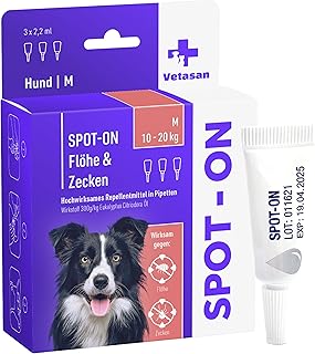 Spot-ON für Hunde 10-20kg (M) | gegen Flöhe & Zecken | 3 Monate Schutz | HOCHWIRKSAM | Zeckenmi…