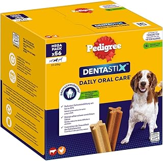 Pedigree DentaStix Hundesnack für mittelgroße Hunde (10-25kg), Zahnpflege-Snack mit Huhn und Ri…