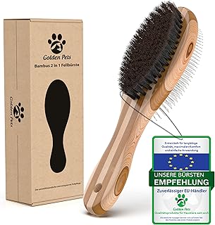 Bambus 2in1 Hundebürste & Katzenbürste I Glätten und Entfilzen I Mittel – langhaar Fell geeign…
