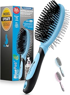 BluePet 2in1 Hundebürste für Langhaar & Kurzhaar Auch für Welpen & Katzen I Glätten, Entwirre…