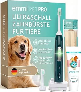 emmi-pet PRO Ultraschall-Zahnbürste für Hunde – Geräuschlose Hundezahnbürste & Katzenzahnbür…