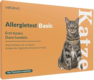vetevo Allergietest Basic Katze, Unverträglichkeitstest Katzen, bei Juckreiz-Symptomen, Pfoten-B…