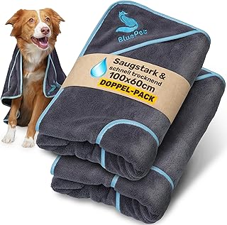 BluePet Hundehandtuch 2er Set, Mikrofaser Handtuch Hund extra saugfähig, Hundehandtücher schnel…