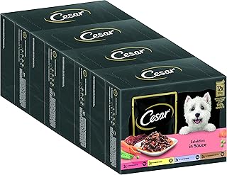 Cesar Adult Hundenassfutter Selektion in Sauce, 48 Portionsbeutel, 12x100g (4er Pack) – Ausgewo…