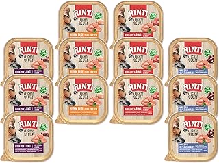 Rinti Leichte Beute Mixpaket | 12 x 300g Schale | 4 Sorten: Huhn, Ente, Geflügelherzen, Rind | K…