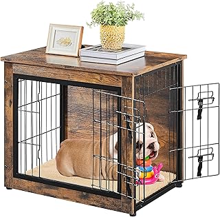 Yaheetech Hundekäfig Holz, Hundebox im Möbelstil, Haustierkäfig mit 2 Türen & Kissen, Moderne…