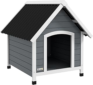 PawHut Hundehütte aus Holz Kleintierhaus mit Asphaltdach Outdoor Hundehöhle korrosionsbeständi…