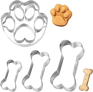 4 Stück Ausstechformen Knochen Keksausstecher, 1 Pfote und 3 Knochen, Ausstecher Edelstahl Keksa…