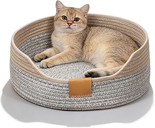 Katzenbett 50cm Waschbar, Rundes Katzenkorb aus Baumwollseilen, Geflochtenes Katzenbettchen für …