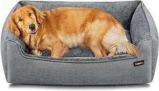 Feandrea Hundebett, Hundekissen in Leinenoptik, Hundekorb, erhöhte Ränder, rutschfeste Untersei…