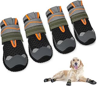 SlowTon Hundeschuhe Pfotenschutz, 4 Stück atmungsaktive Hunde Schuhe Outdoor mit Rutschfester So…