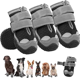 Hundeschuhe für Mittelgroße Hunde, rutschfeste Hundeschuhe Mit Reflektierenden Riemen Pfotensch…