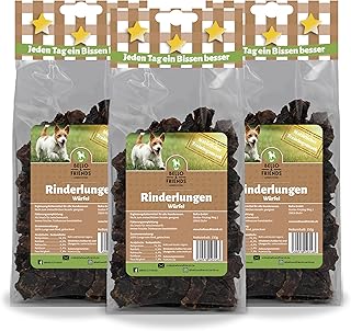 Bello & Friends Rinderlungen Würfel, 3er Pack, 3 x 150g fettarme getrocknete Trainingshappen fü…