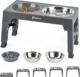 Hundenapf Erhöhter Futternapf für Hunde, 2×1,2L Edelstahlschüsseln und 0,8L auslaufsicherem H…