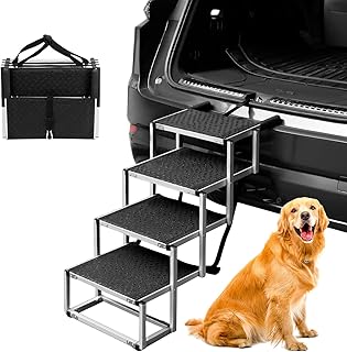 QWORK® 4-Stufen Klappbar Hundetreppe Auto, Anti-Rutsch Einstiegshilfe Auto für Kleine & Große …