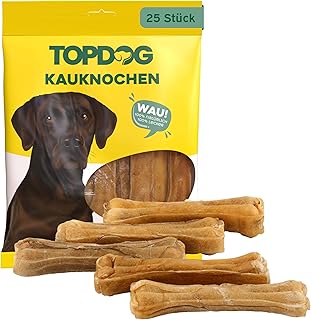 Topdog Kauknochen Hund 25 Stück 12 cm – Rinderhautknochen für Hunde aus 100% Rind – Hundekaukno…