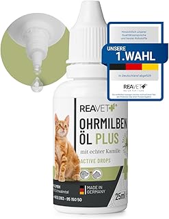 ReaVET Ohrmilbenöl Plus 25ml sofort wirksames Mittel für Katzen – gegen Ohrmilben mit Kamille…