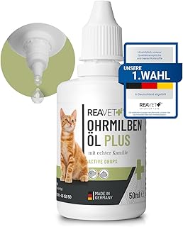 ReaVET Ohrmilbenöl Plus 50ml sofort wirksames Mittel für Katzen – gegen Ohrmilben mit Kamille…