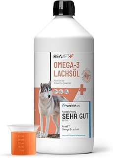 TESTURTEIL SEHR GUT 2025 ReaVET Lachsöl Hunde 1 Liter – Reich an Omega 3 & 6, Fischöl Hund ho…