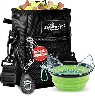Leckerlitasche für Hunde, großer Leckerlibeutel & Snackbeutel Hund mit Reisenapf, Clicker, Kotb…