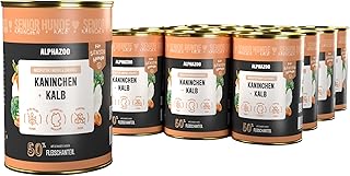 alphazoo Nassfutter Senior Hund mit Kalb + Kaninchen 12×400g – getreidefreies Nassfutter Hund …