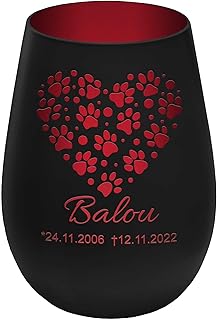 Trauerlicht Haustier mit Herzmotiv – Außen Schwarz/Innen Rot – personalisierbar mit Name und Dat…