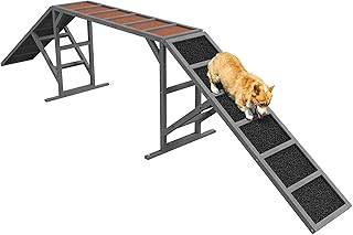 PawHut Hunde Agility Steg Agility-Ausrüstung für Hunde mit Sicherheitsstange Rutschfester Oberf…