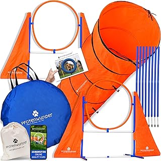 PfotenWunder® XXL-Profi-Agility Set Hunde Groß + 3 Meter-Tunnel + 21 Min. HUNDESCHULE -6 Slalom…