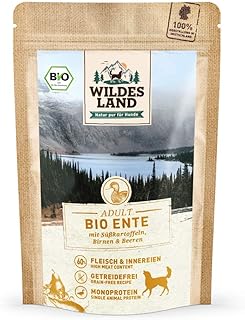 Wildes Land – Nassfutter für Hunde – Bio Ente – 40 x 125 g – Getreidefrei – Extra hoher Fleischa…