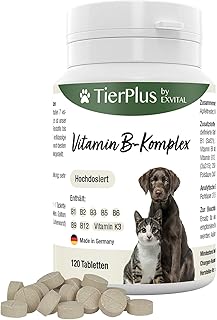 Tierplus Vitamin B Komplex für Hunde & Katzen- B1, B2, B3, B5, B6, B9, B12, K3, 120 Tabletten, h…