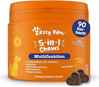 Zesty Paws 5-in-1 Multivitamin für Hunde | Weiche Hunde Leckerlis – Biotin für das Gehirn | Dar…