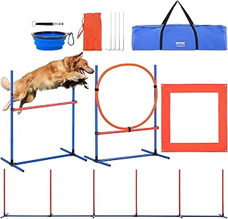 VEVOR Agility Set Hunde, 4-teiliges Set mit verstellbaren hohen Hürden, 6 Slalomstangen, Sprungr…