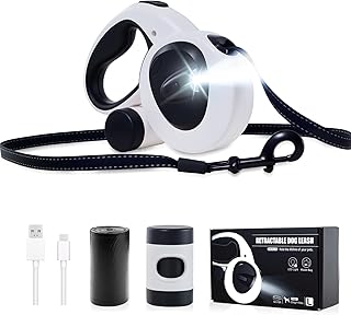 5M einziehbare Hundeleine 4-in-1-Hundeleine mit LED-Licht,Spender,Kotbeuteln,Schnellverschlussbre…