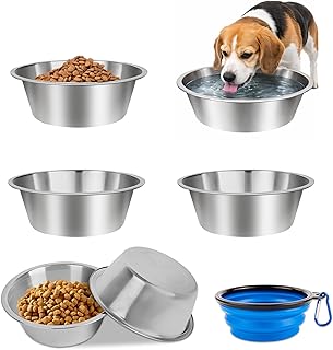 Hundenapf Edelstahl, 6 Stück Metall Futternapf Hund mit Hundenäpfe Faltbare, 900ml Wassernapf H…
