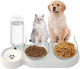 3-in-1 Katzen Futternapf Set, Doppelnapf mit Wasserspender, Futternapf Futterschüssel für Katze…