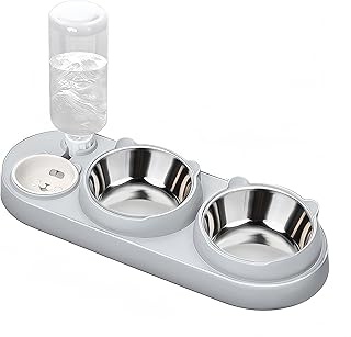 Marchul 3 in 1 Katzennapf, Katzenfutter und Wassernapf Set mit Wasserspender und Edelstahlnäpfen…