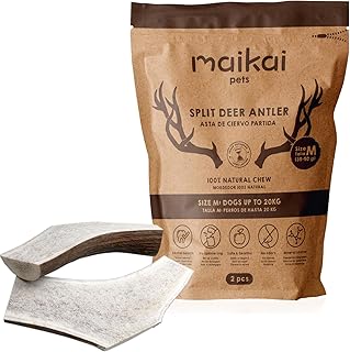 MAIKAI Packung 2 Hirschgeweih für Hunde in Zwei Hälften geteilt Größe M – 100% Natürlicher…