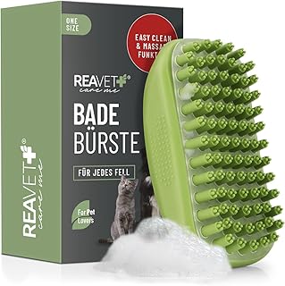 ReaVET Badebürste Gummistriegel für Hunde, Katzen Kurzhaar & Langhaar, mit Massageeffekt – Entf…