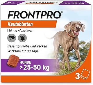 FRONTPRO Hund XL – Kautablette gegen Zecken & Flöhe (große Hunde 25 bis 50 kg) – 3X Kautablette…