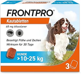 FRONTPRO Hund L – Kautablette gegen Zecken & Flöhe (Hunde 10 bis 25 kg) – 3X Kautabletten für 3…