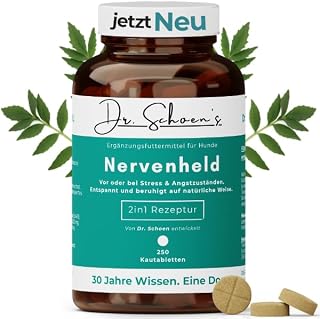 Nervenheld Beruhigungsmittel für Hunde bei Stress & Angst mit Baldrian Hund, L-Tryptophan, L-The…