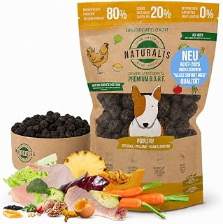Naturalis Trockenbarf Hundefutter 5kg Huhn entspricht ca. 20kg Nassfutter – 80% Fleischanteil Mon…
