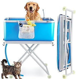 NEWTRY Hundebadewanne, Erhöhtes Haustierbadewanne | mit Abfluss, Große Kapazität, Faltbar, hö…