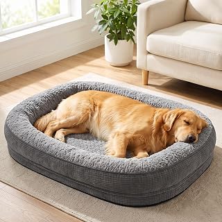 Pawk Orthopädisches Hundebett Grosse Hunde, 107x81cm Vierseitiges Nackenrolle Hundebett Orthopä…