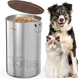 35 lb Edelstahl-Futterbehälter mit luftdichtem Deckel für Haustiere | Metallbehälter zur Aufbe…