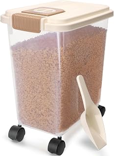 Nobleza – Luftdichter Futterbehälter 20L für Hunde & Katzen, Transparente Futtertonne mit Rolle…