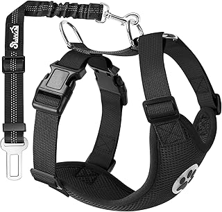 SlowTon Hundegeschirr mit Sicherheitsgurt für Auto, Doppellagiges atmungsaktives Latex-Netzgeweb…