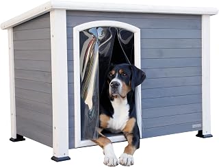 Kerbl Pet Hundehütte Kenny | Weiß/Grau, 113 × 77 × 81 cm, geräumiges Hundehaus aus Holz als …