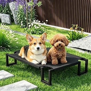 Hundeliege Outdoor,Erhöhtes Hundebett Hunde,Schwarz M 90×65×21cm | Kühlendes Erhöhtes Hund H…